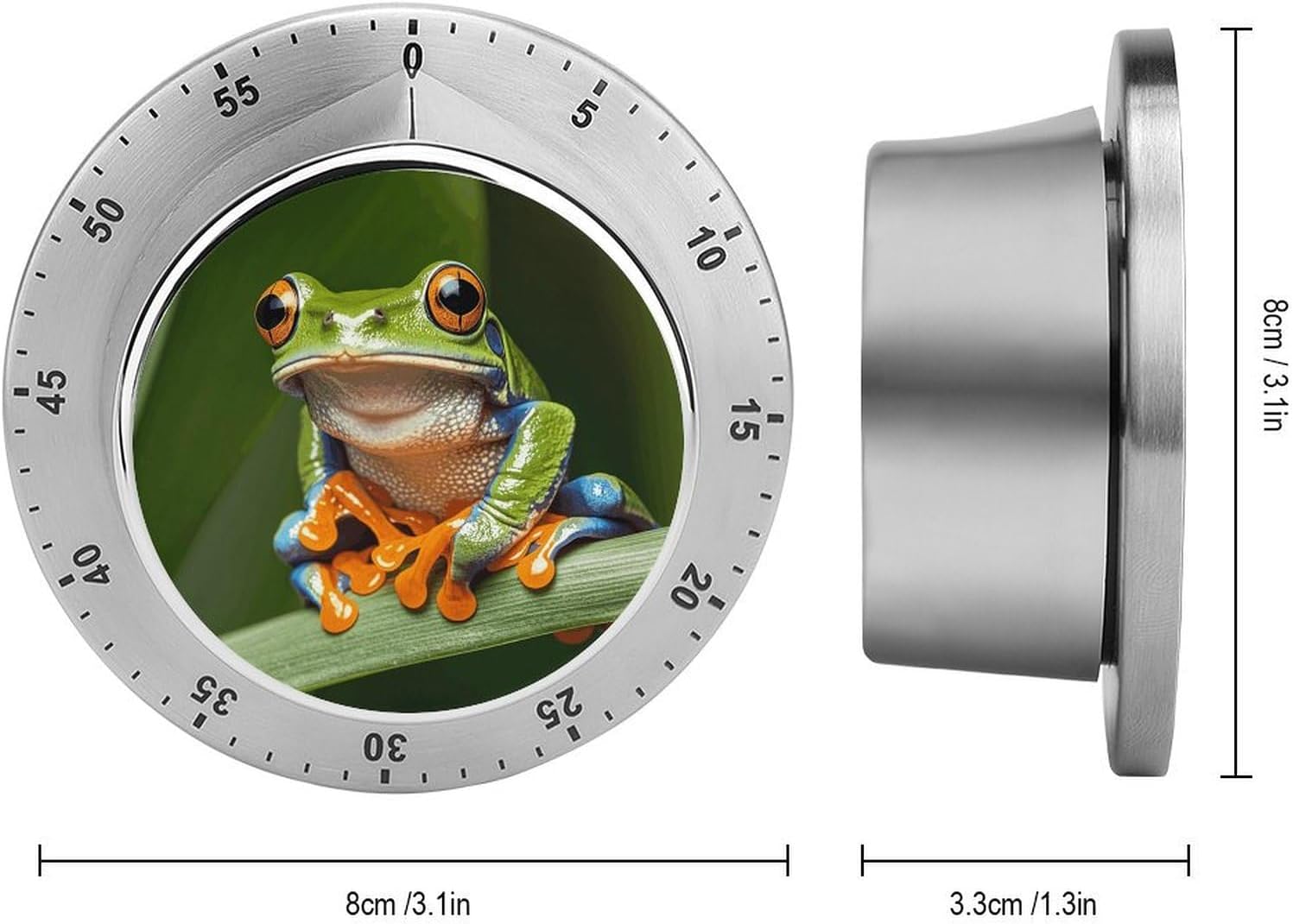 Peace Tree Frog Timer Stainless Steel Kitchen Timers Waterproof & Rust-Proof 60 Minute Mechanical Timer with Loud Alarm for Cooking, Baking, Fitness