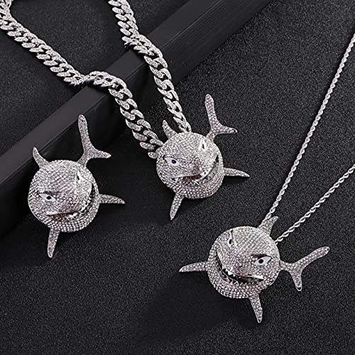 Xikui Diamond Necklace Chain, 18K Gold Plated Hip Hop Shark Pendant With Cuban Chain Width 13Mm Length 19.7In(50Cm) For Men/Women(Silver) #TOP5