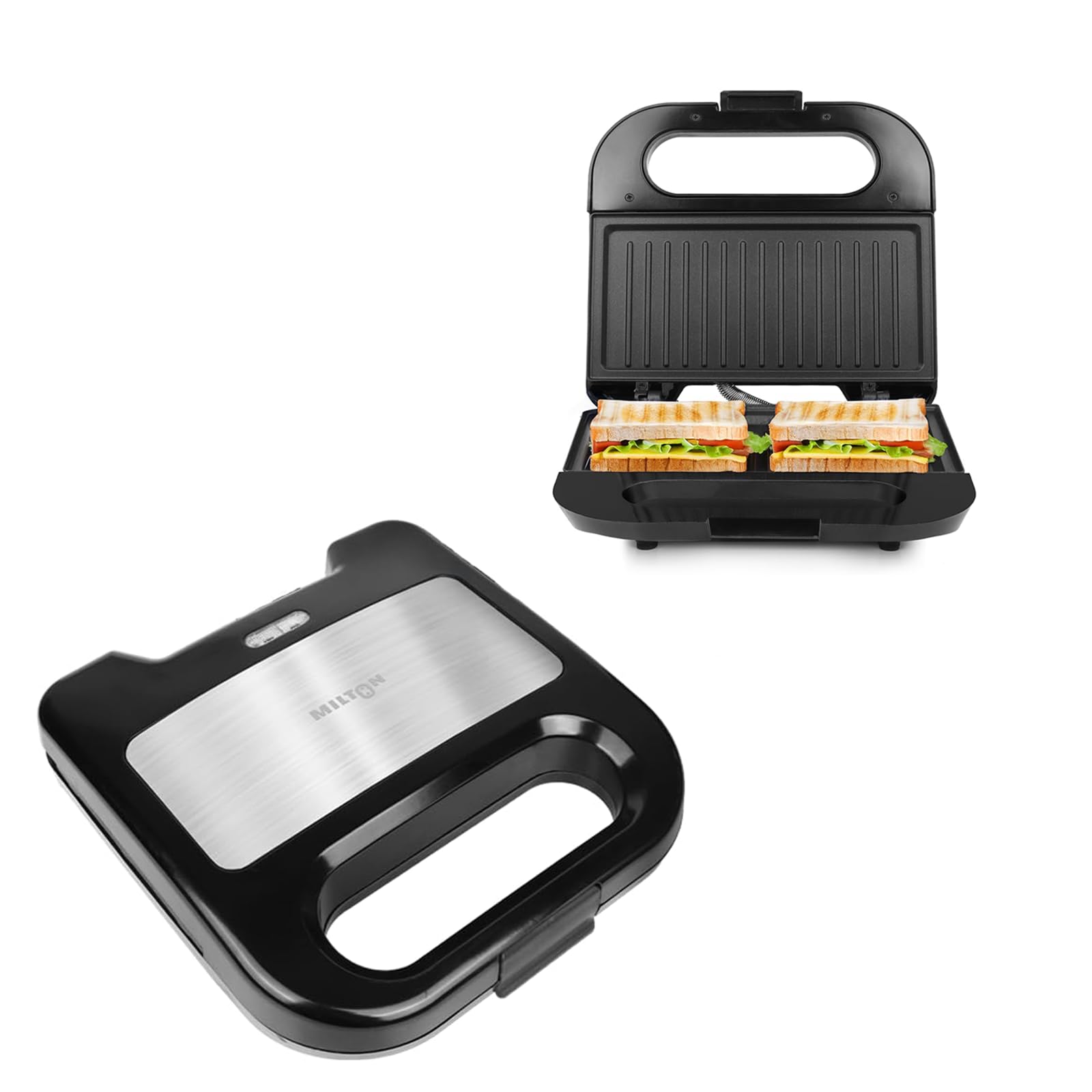 Royal Pro Express 800W Toaster Griller Sandwich Maker | Top Stainless Steel Body | Non-Stick Fixed Grill Plates | Easy Clean | Power Indicators | 1 year Manufacturer Warranty - Black