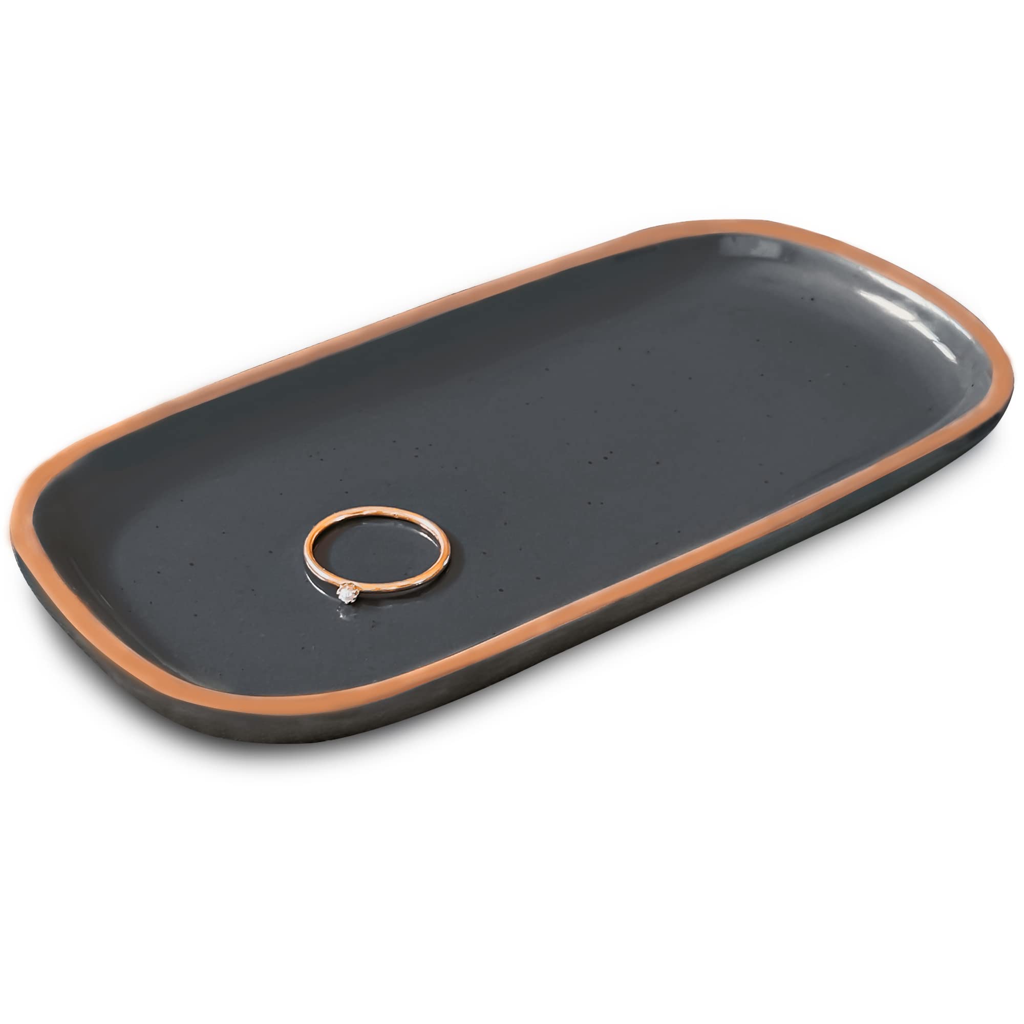 Mora Ceramic Decorative Tray - Rectangle 6.4in Dish for Jewelry, Perfume, Makeup, Accessories, Candle, in The Bathroom Vanity, Bedside, or Kitchen