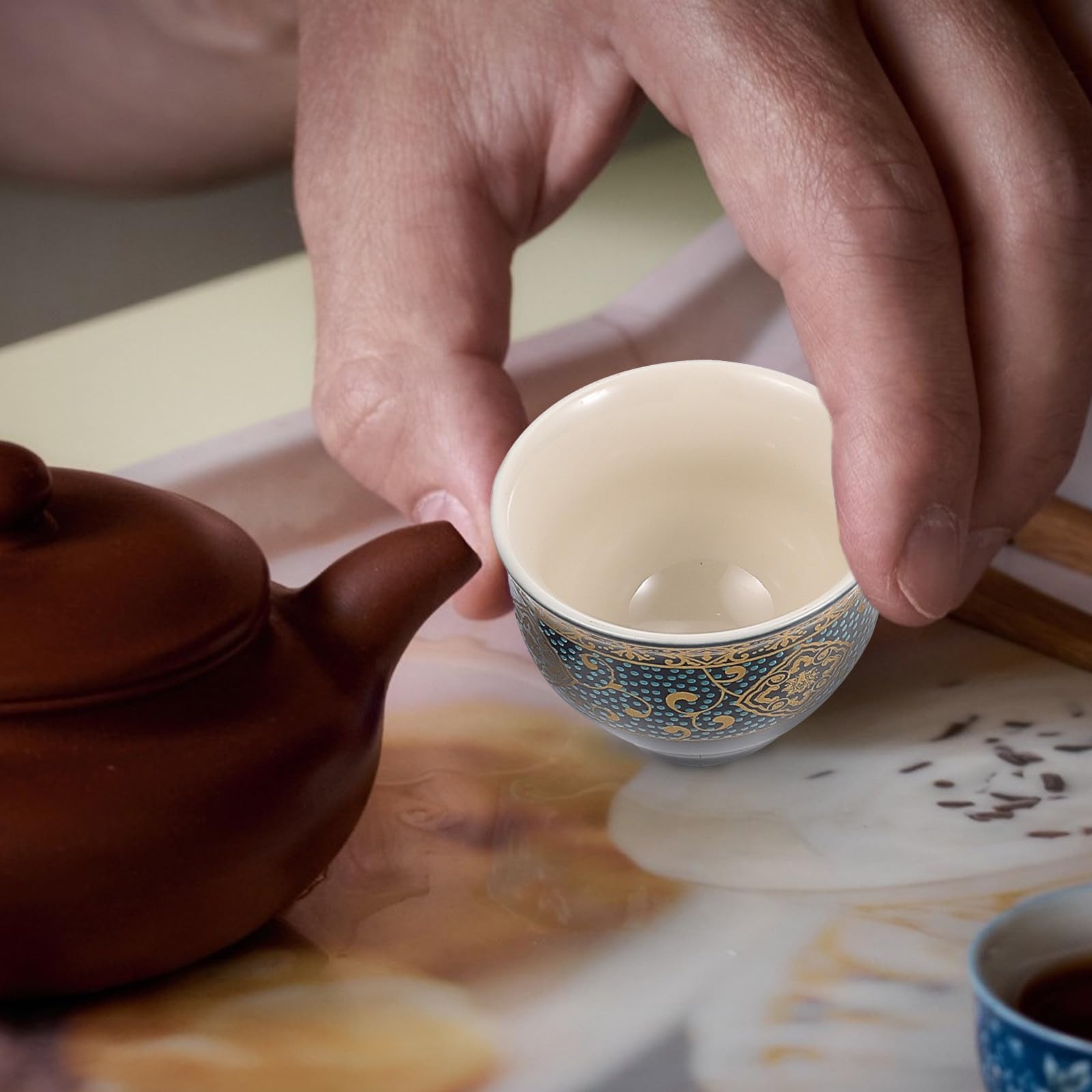 Kit de Té de Kung Fu Portátil para Viaje y Hogar Tetera de Cerámica y 4 Tazas, Diseño Anidado y Filtración Automática para Aficionados al Té