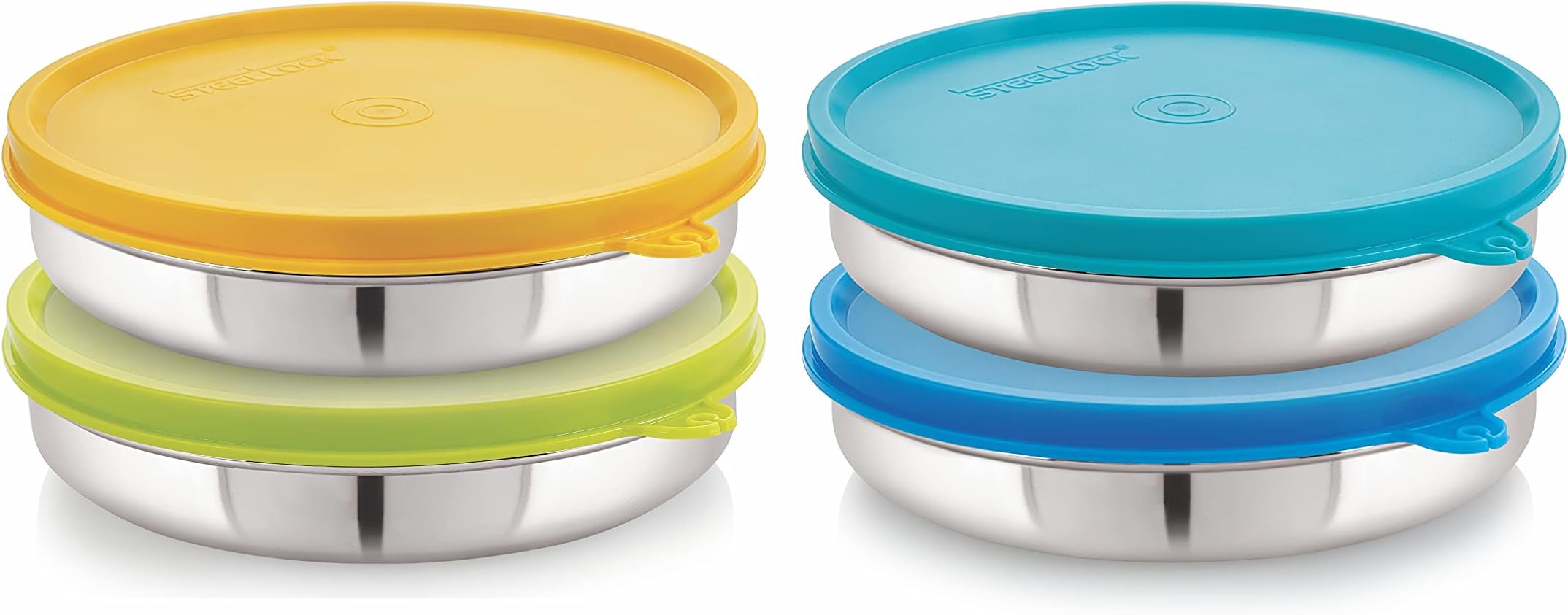 STEELLOCK Flex Stainless Steel Containers Size Slim 550ml x 4 (Yellow/Blue/Green/Turquoise)