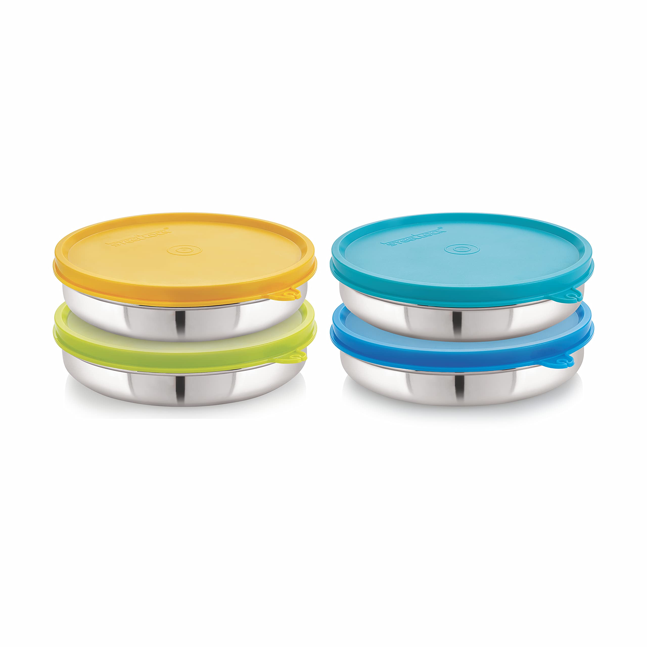 STEELLOCK Stainless Steel Airtight Container | Leak Proof Container/Storage/Lunch Box with Lid | BPA Free, Durable & Rust-Proof | SL-41-set of 4, 550ml each, Multicolor