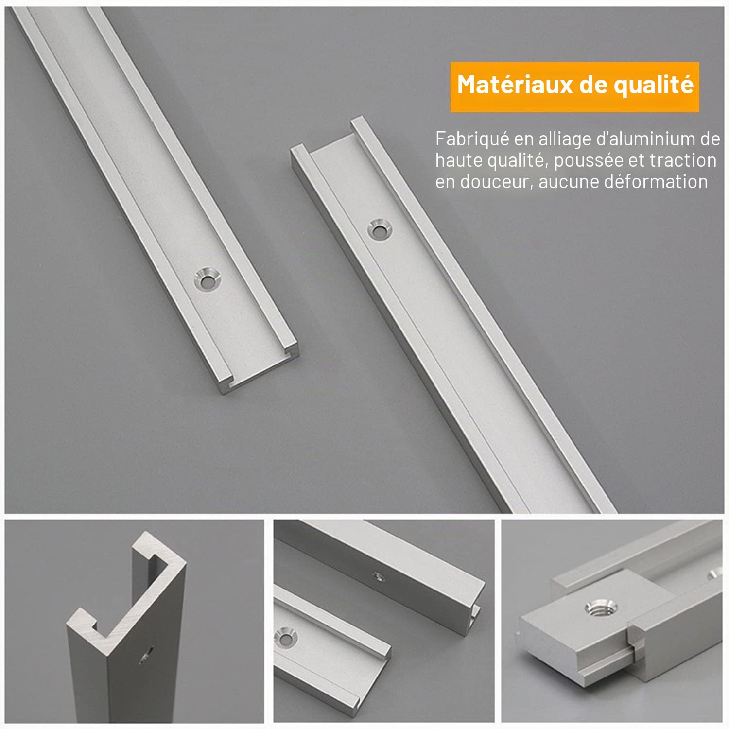 Lot de 4 Rail de Guidage Scie Sur Table, Rails Aluminium T Track de 400 mm, M8, M6 Rail en T Avec Accessoires Complets pour Outil de Travail du Bois
