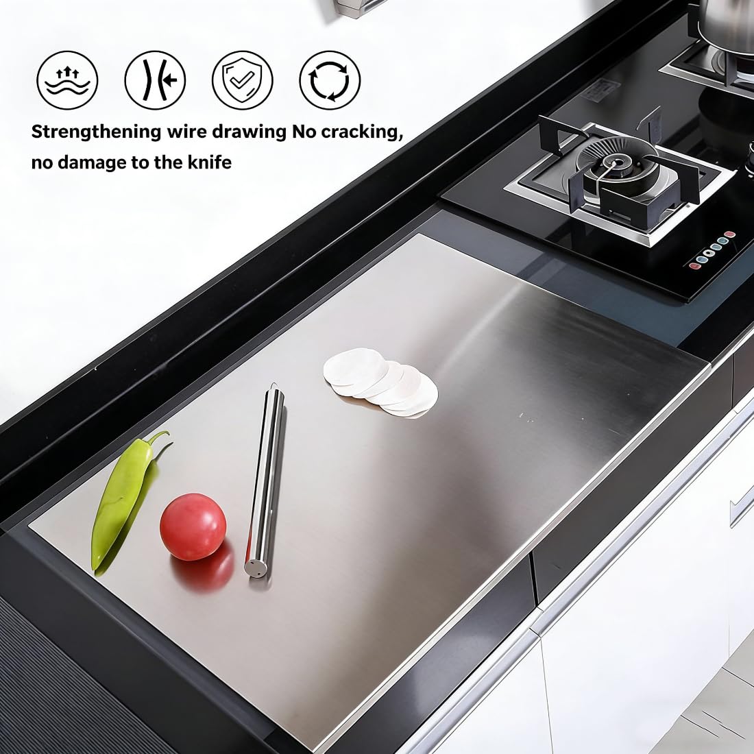 Stainless Steel Cutting Board with Lip, Large Stainless Steel Cutting Boards for Kitchen, L-Shaped Kneading Cutting Board Mats, Double-Sided Non-Stick Pads for Meat, Fruits & Baking (16")
