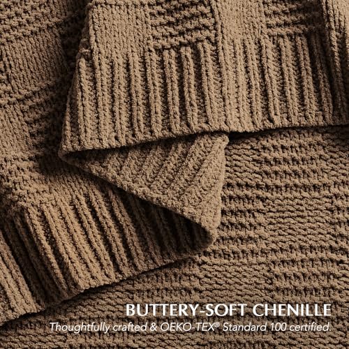 EVERGRACEHOME Modern Checkered Chenille Throw Blanket, 60x80, Camel Brown by EverGrace - Used condition - Image 4