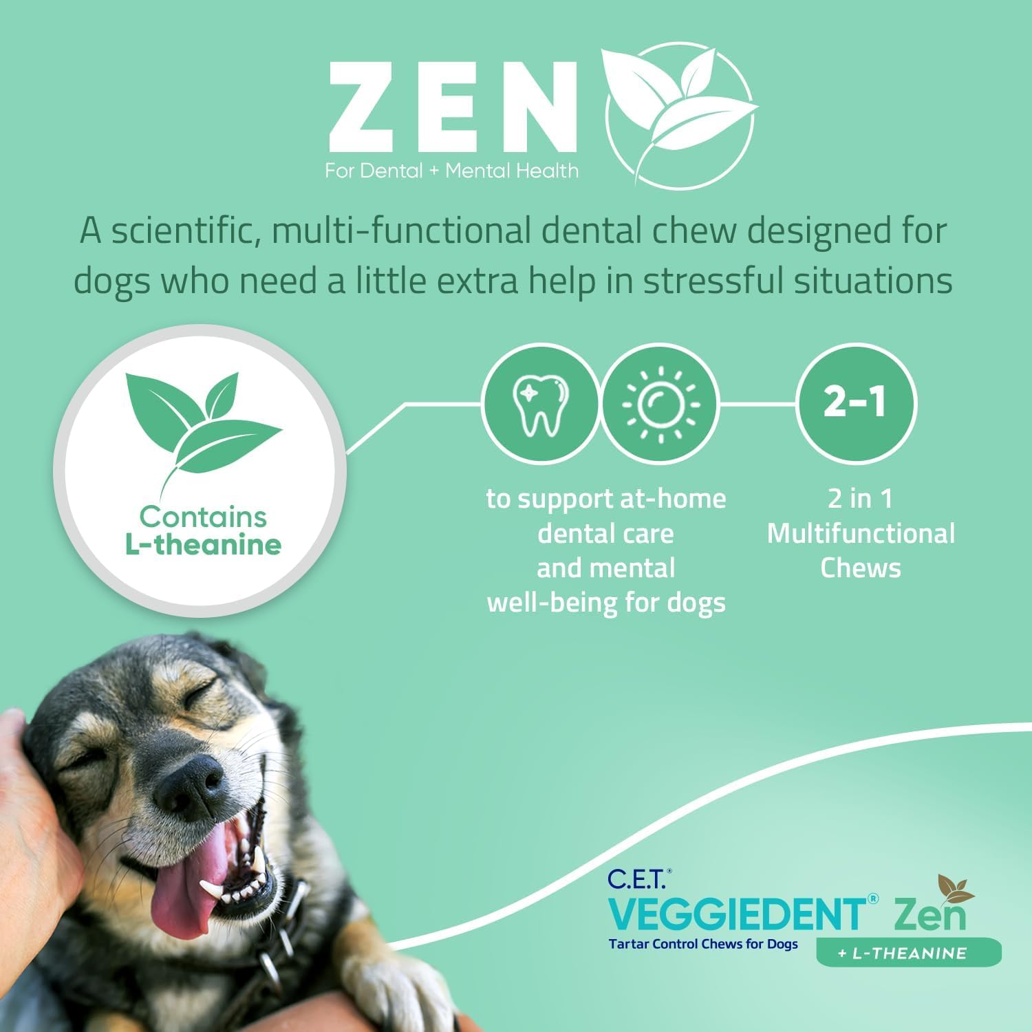 Virbac C.E.T.® VEGGIEDENT® Zen Tartar Control Chews for Dogs - Multifunctional to Support Mental Well-Being, VOHC Approved - Extra Small Under 11lbs - image 4