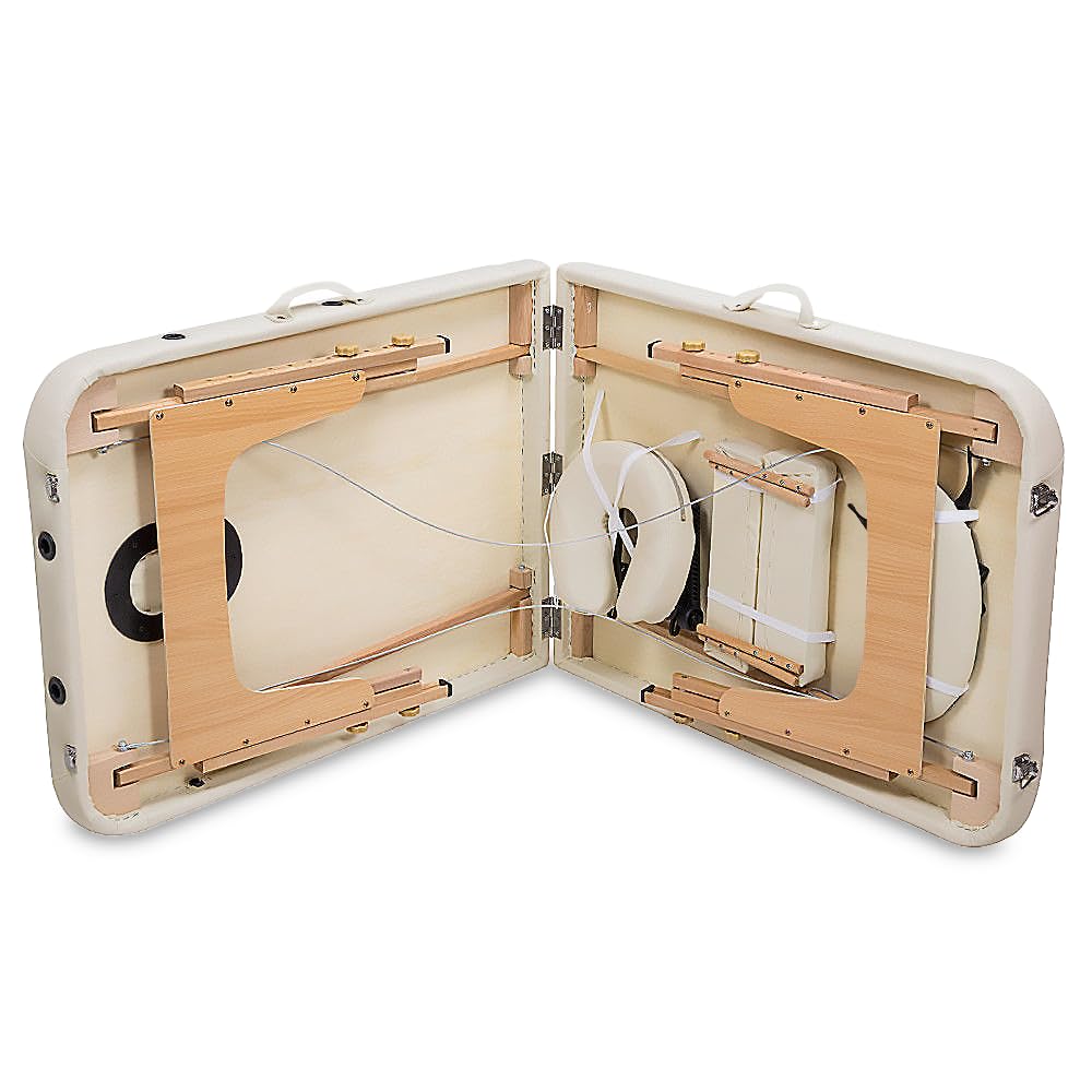 BELTOM® Table de Massage 2 Zones Portables Cosmetique lit esthetique avec Panneau Reiki - Crème