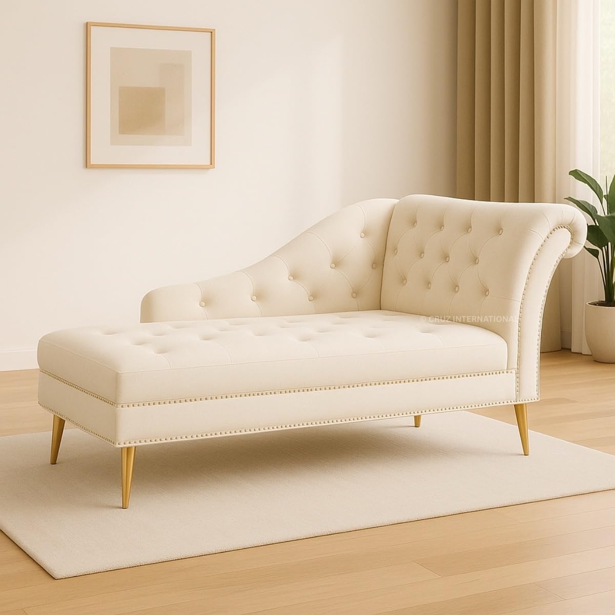 CRUZ INTERNATIONAL - online shopping-be ready ! Modern 3-Seater Sofa - Stylish Settee Diwan Couch with Chaise Lounge for Home, Living Room, and Office - Off White-image-43