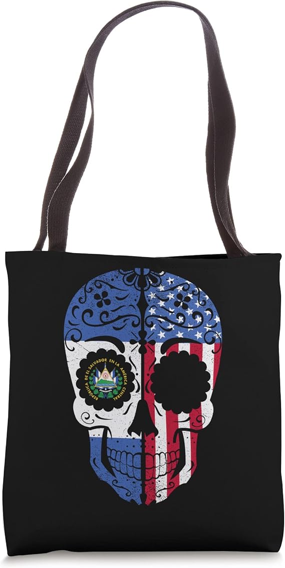 Salvadorian American Flag USA El Salvador Sugar Skull Tote Bag