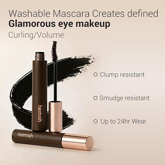 HEIMISH Dailism Smudge Stop Mascara 0.32oz/9g - Curling & Lengthening, Long-lasting, Waterproof, Smudge-proof, Non-Clumping, Washable Cleansing Korean Mascara - Black Curling