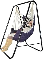 Vista 1 de Soporte para silla tipo hamaca, incluye columpio grande para colgar en interiores, carga máxima de 500 libras, soporte de hamaca de acero resistente