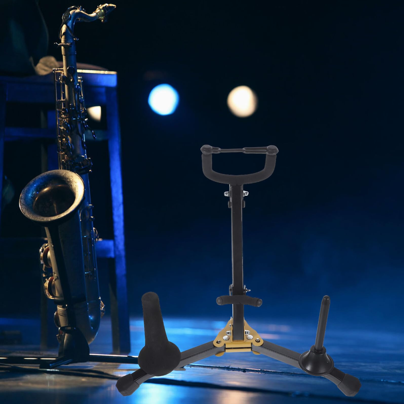 Supporto per Sax Contralto Pieghevole, Nero, per Saxofono e Clarinetto | Struttura in Ferro, Abs e Schiuma, Leggero e Robusto, Uso da Tavolo, per Collezionisti