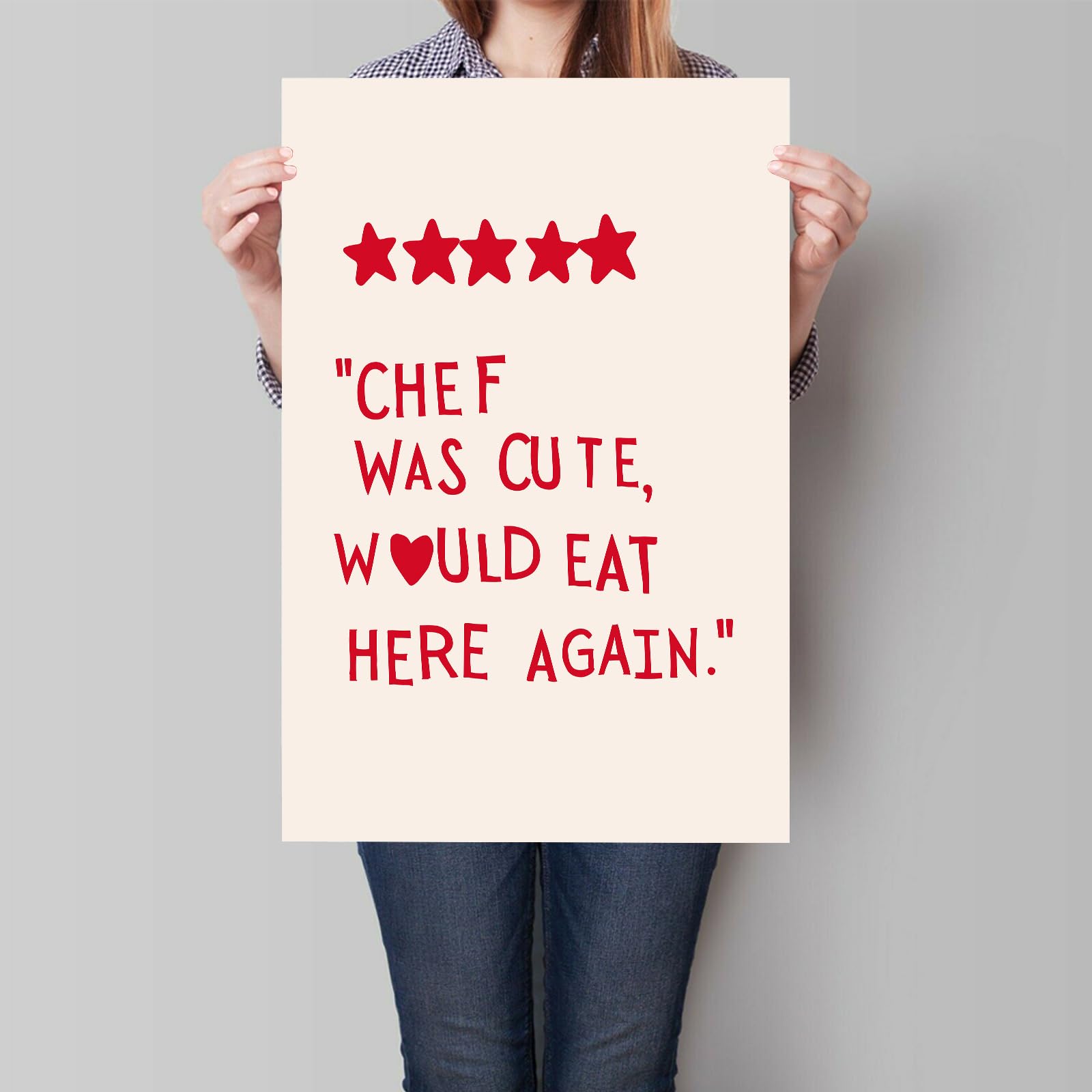 Pedkvtmewo Stampa Su Tela Con Cornice Per Cucina, Poster Minimalista Con Cuori E Stelle, Scritta 'Chef Was Carine' - Decorazione Murale Rossa, Regalo Originale (30.5x40.6 Cm)