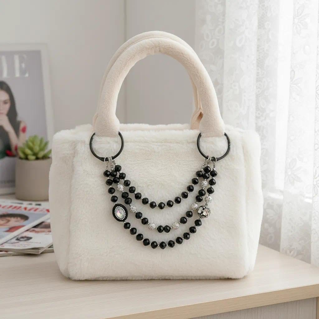 3-Tier Chain for Bogg Bag, Accessories for Bogg Bag, Sparkling Beads Decoration for Bogg Bag Charm, Rubber Beach Bag Tote Handbag Crossbody Shoulder Bag（Black） image 4
