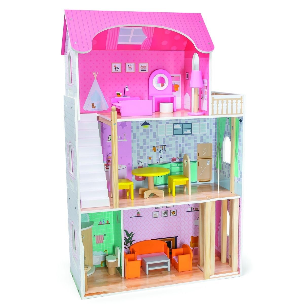 VIGAWooden Doll House My Pink Mansion For Kids Ages 3+ Years