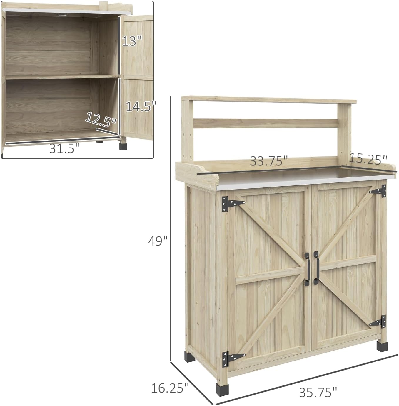 Outdoor Wooden Potting Bench with Storage Cabinet - Garden Workstation for Backyard & Balcony