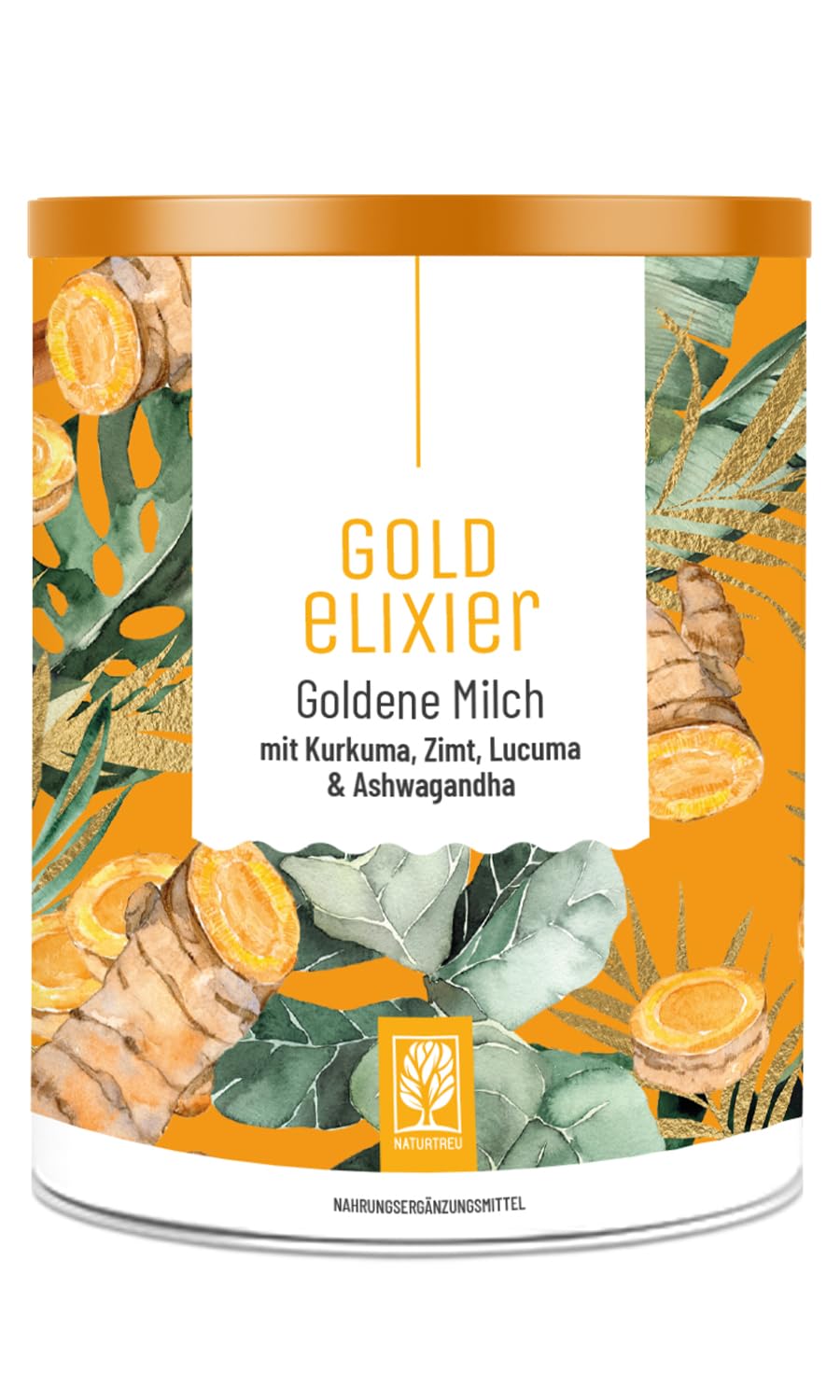 NATURTREU® Goldelixier Goldene Milch Pulver - zur Zubereitung von Kurkuma Latte - enthält 300 g Pulver- Golden Milk mit Curcuma Ashwagandha & Zimt - vegan und laborgeprüft