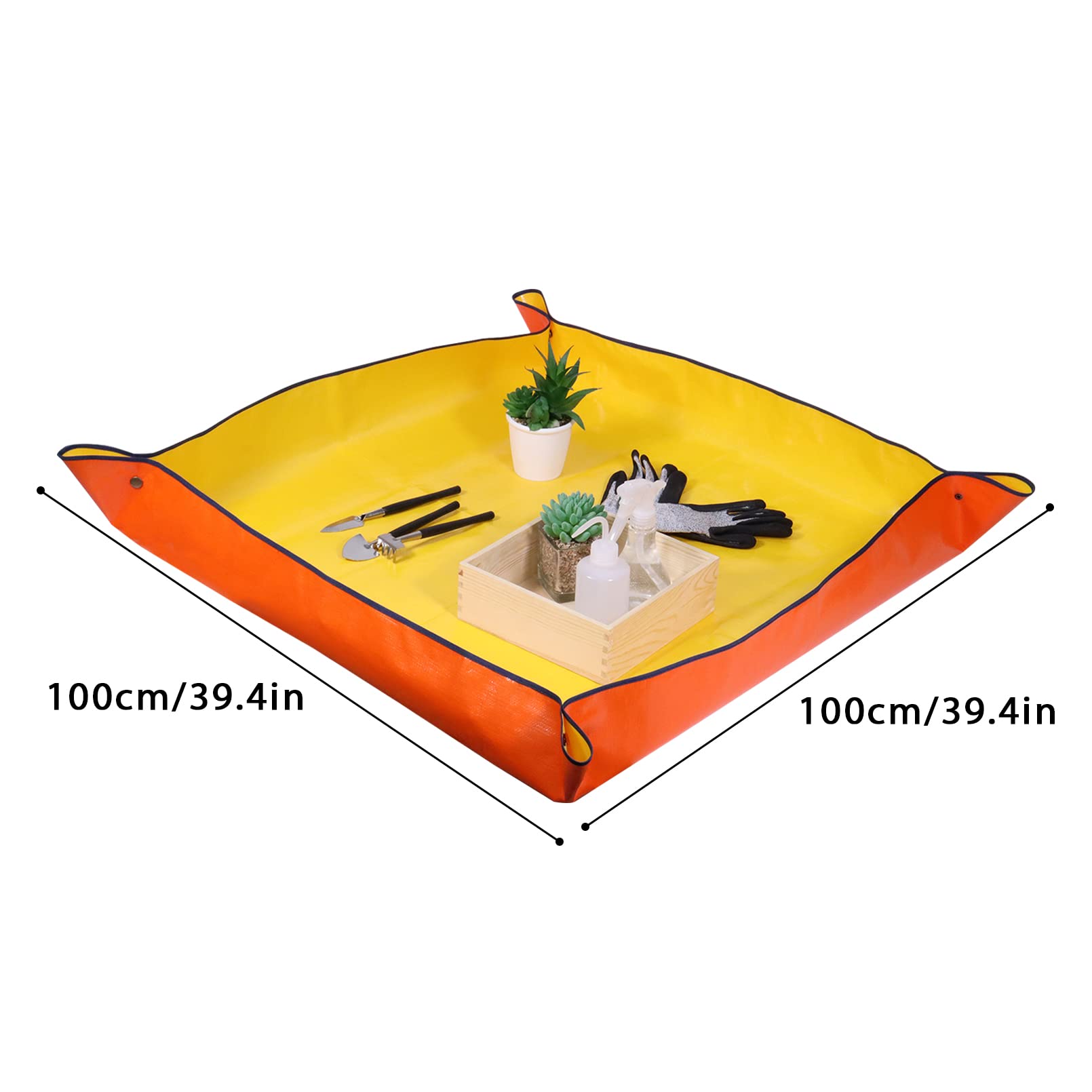 Nwvuop 100cm x 100cm Plant Repotting Mat Waterproof Planting Operation Mat Thicken Indoor Transplanting Planting Tarp Mat Green, Yellow - Image 2