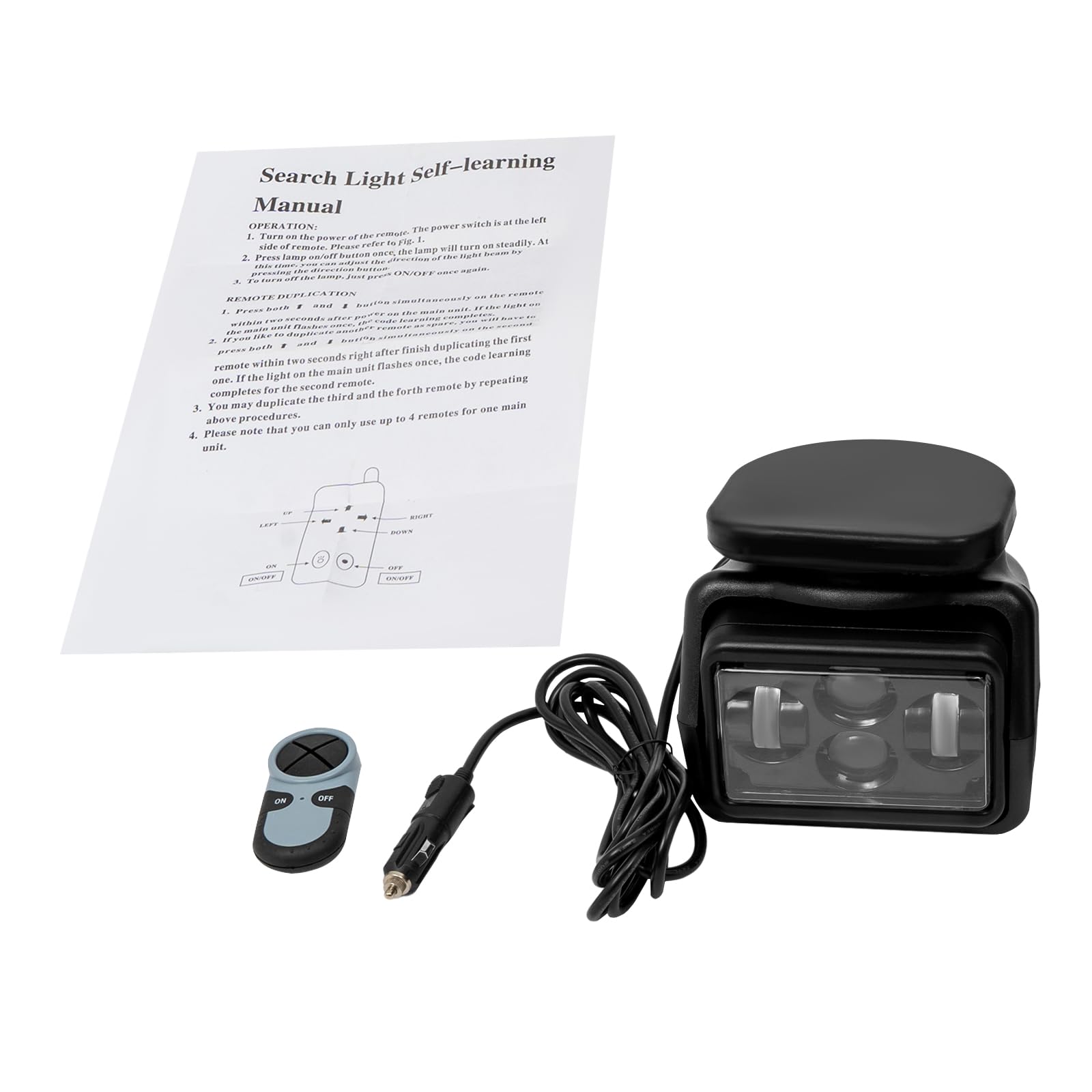 OUKANING Faro da lavoro a LED, 60 W, 600 m, 8000 lm, con telecomando, 5 A, IP67, rotazione a 360°, 6500 K, per fuoristrada, ATV, camion, barche (nero)