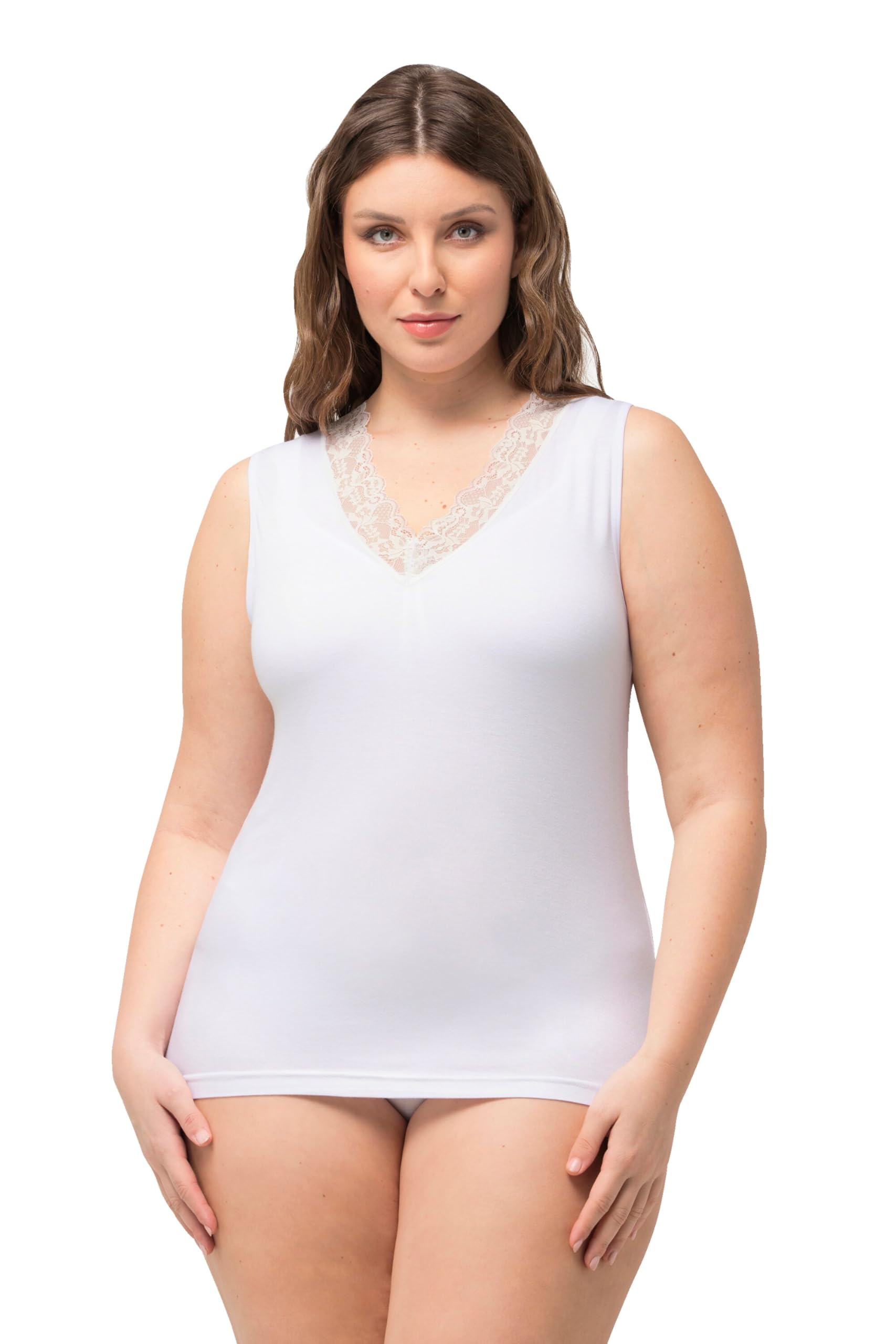 Ulla Popken, Ladies Plus Size Bamboo Lace Vest, Snow White, 16 UK/18 UK