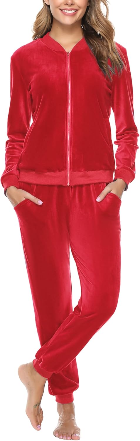 Totatuit Velour Tracksuit Womens Sweatsuit Set Long Sleeve Zip Up Jacket & Drawstring Sweatpants Outfit