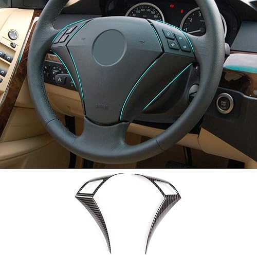 Miniatura 1 de CHEYA ABS coche interior volante botón decoración marco marco pegatina para BMW Serie 5 E60 E61 2003-2010 Auto Accesorios (fibra de carbono)