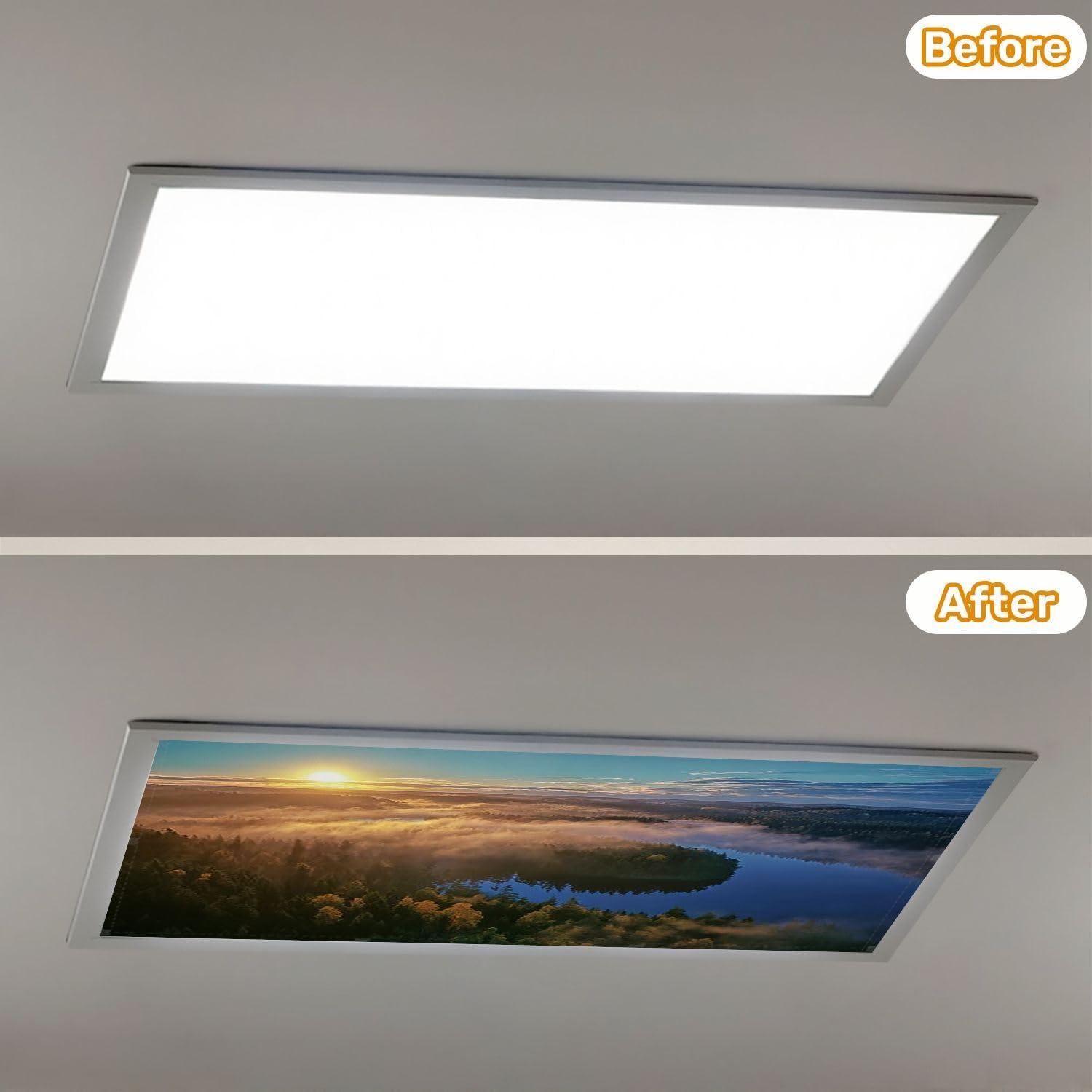 Fluorescent Light Covers for Ceiling Lights Autumn Landscape Morning Easy to Install Magnetic Light Filter for Classroom Office Hospitals School Home Decor