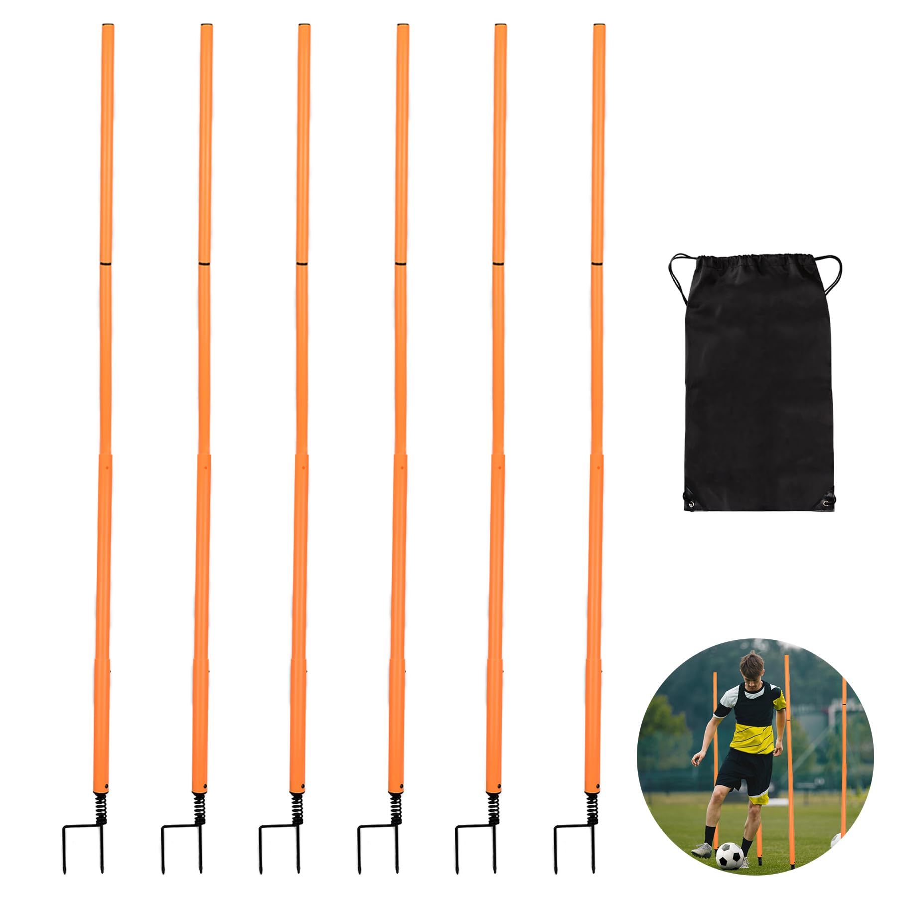 BOOSTEADY Piquets de Slalom Réglables, Set de 4 ou 6 Barres de Slalom Télescopiques pour Football, Barres d'Agilité Bâtons de Slalom, Barres d'Entraînement d'Agilité de Football