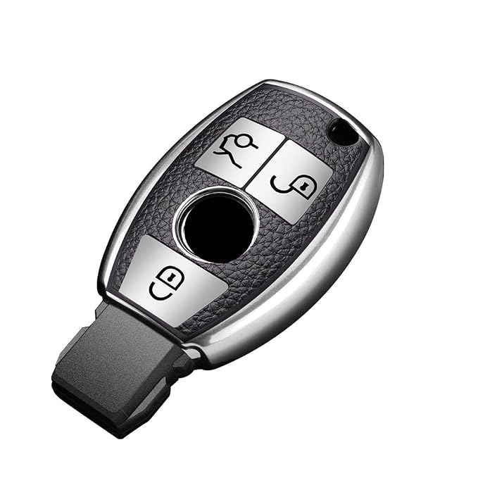 JVCV® Premium Soft TPU Leather Pattern Key Cover Compatible with Mercedes Benz Key (Silver)