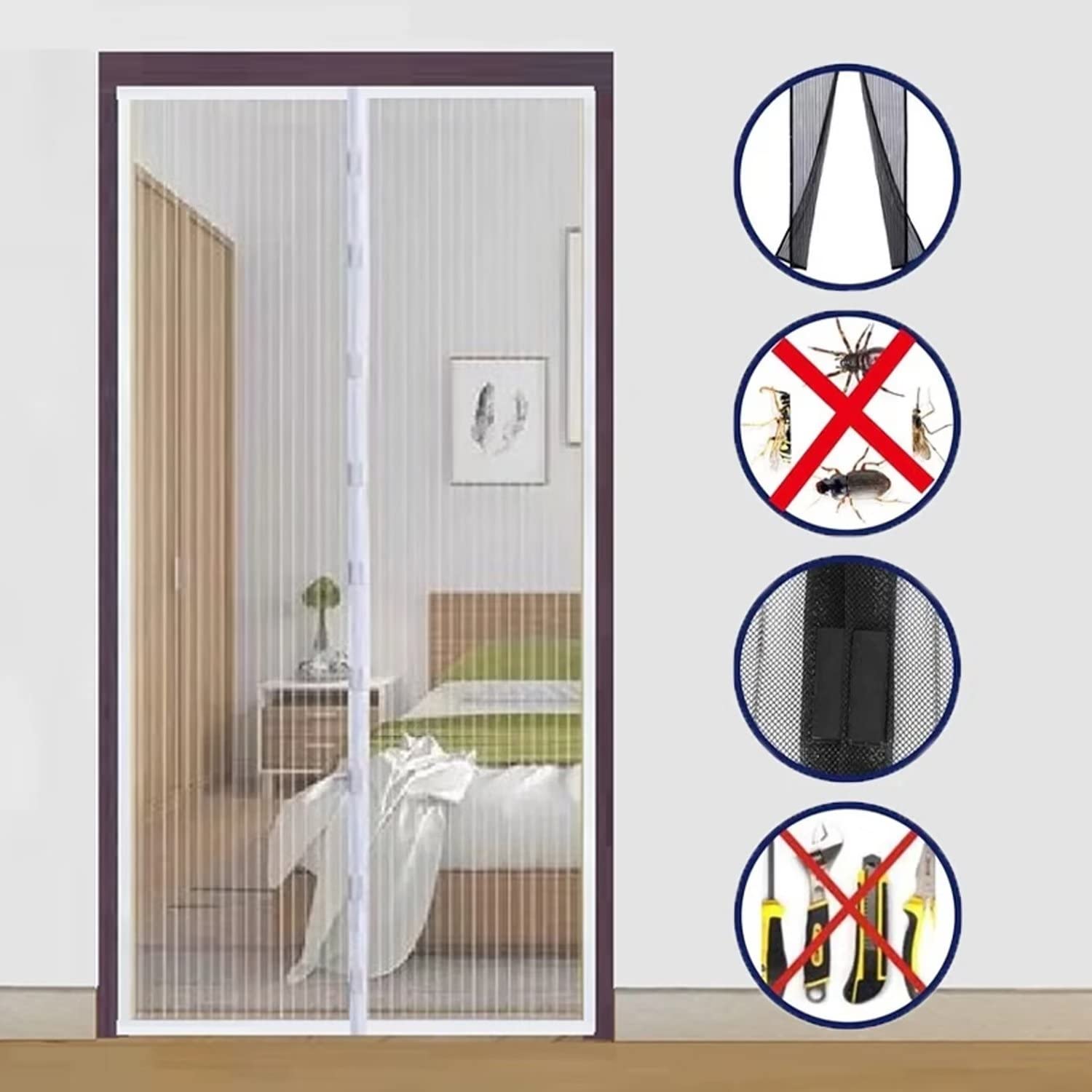 Magnetvorhang Für Türen 155x215 Cm – Fliegengitter Mit Magnetverschluss, Weiß, Für Innen/Patio