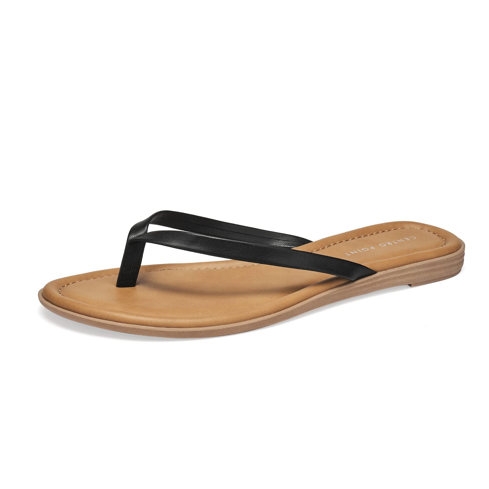 CentroPoint Women's T-strap Thong Flat Flip Flops Casual Thin Strap Sandals Single Layer Premier Leather Shoes For Summer Outdoor