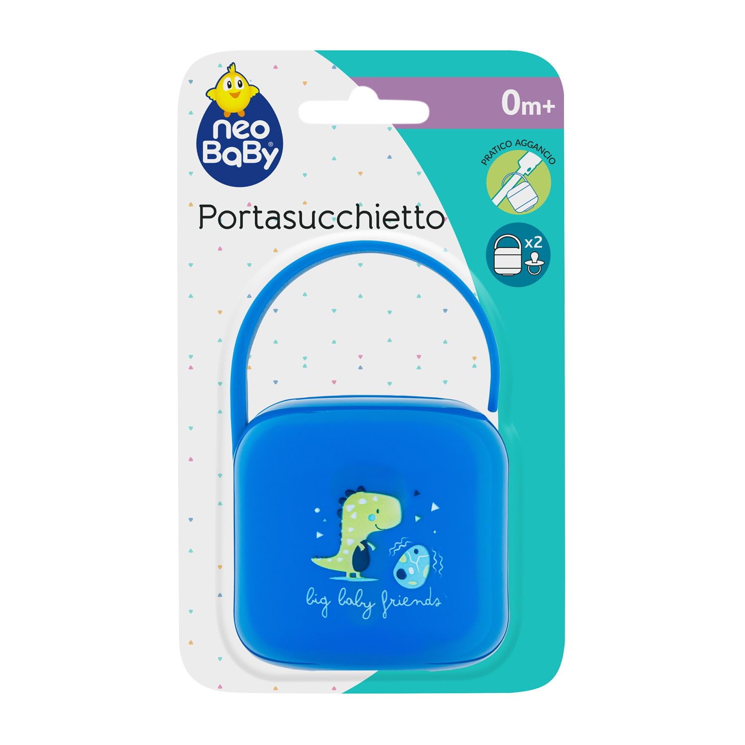 Neobaby Portasucchietto Doppio, Portaciuccio Neonato, Dino, Azzurro, 0 Mesi+