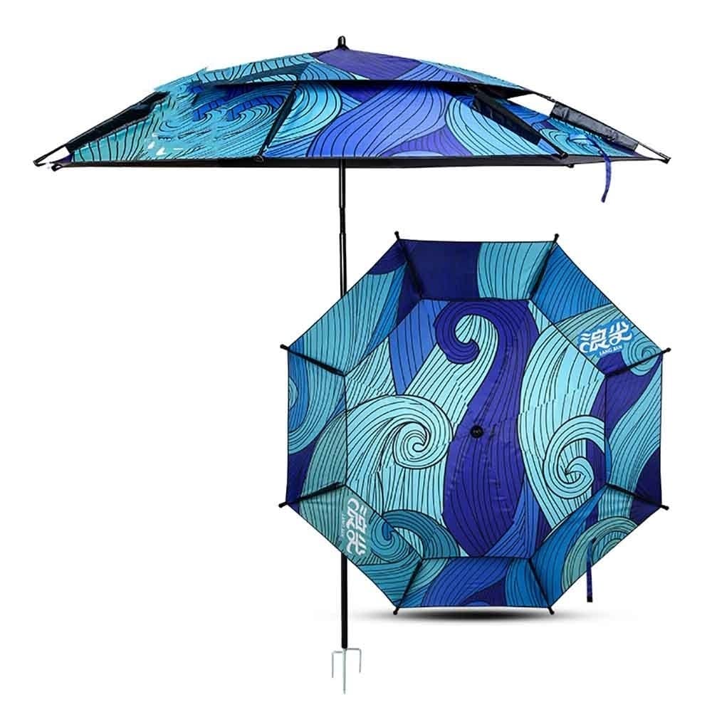 JKIOOW Ajustable Sombrilla de Jardín 240CM Redondo Sombrilla de Playa Protección Solar UPF+50 Antiviento Resistente al Agua (Size : 2.4M)