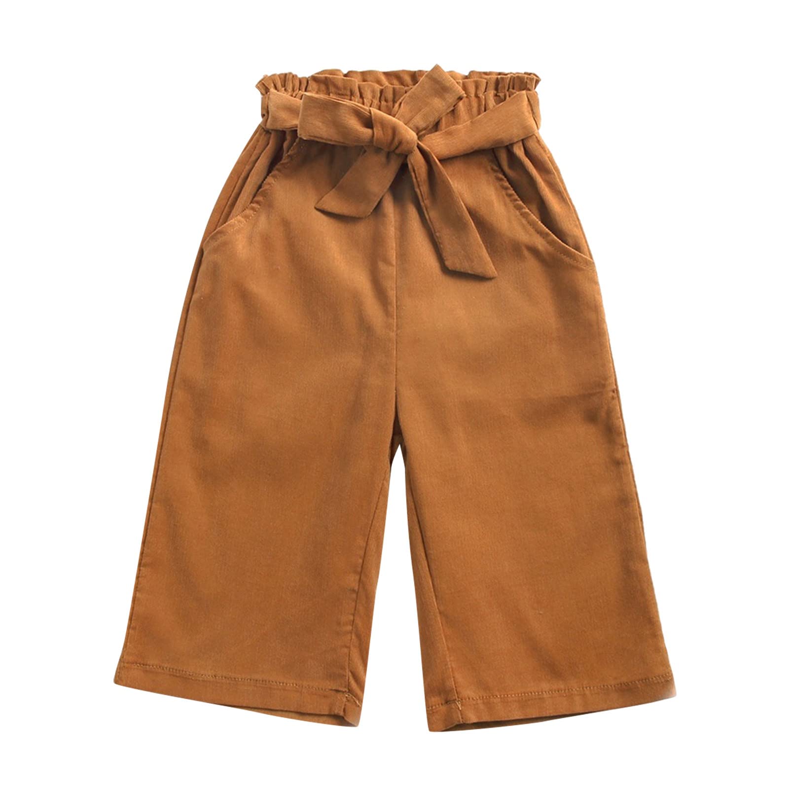 Toddler Girls Wide Leg Lounge Pants with Pockets Lightweight High Waist Adjustable Loose Tie Knot (Yellow, 6-12 Months)