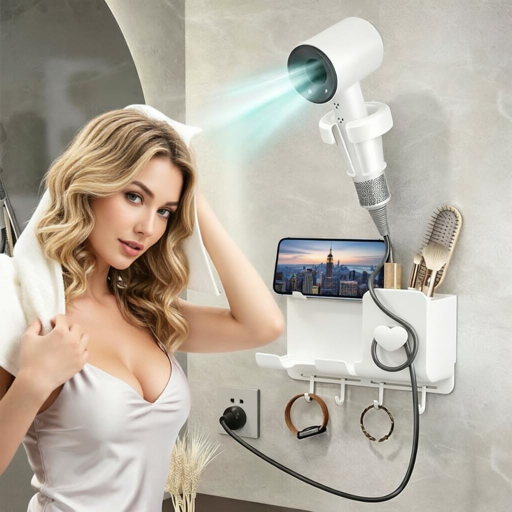 Multifunctional Hands-Free Hair Dryer Holder, Bathroom Hair Tool Organizer