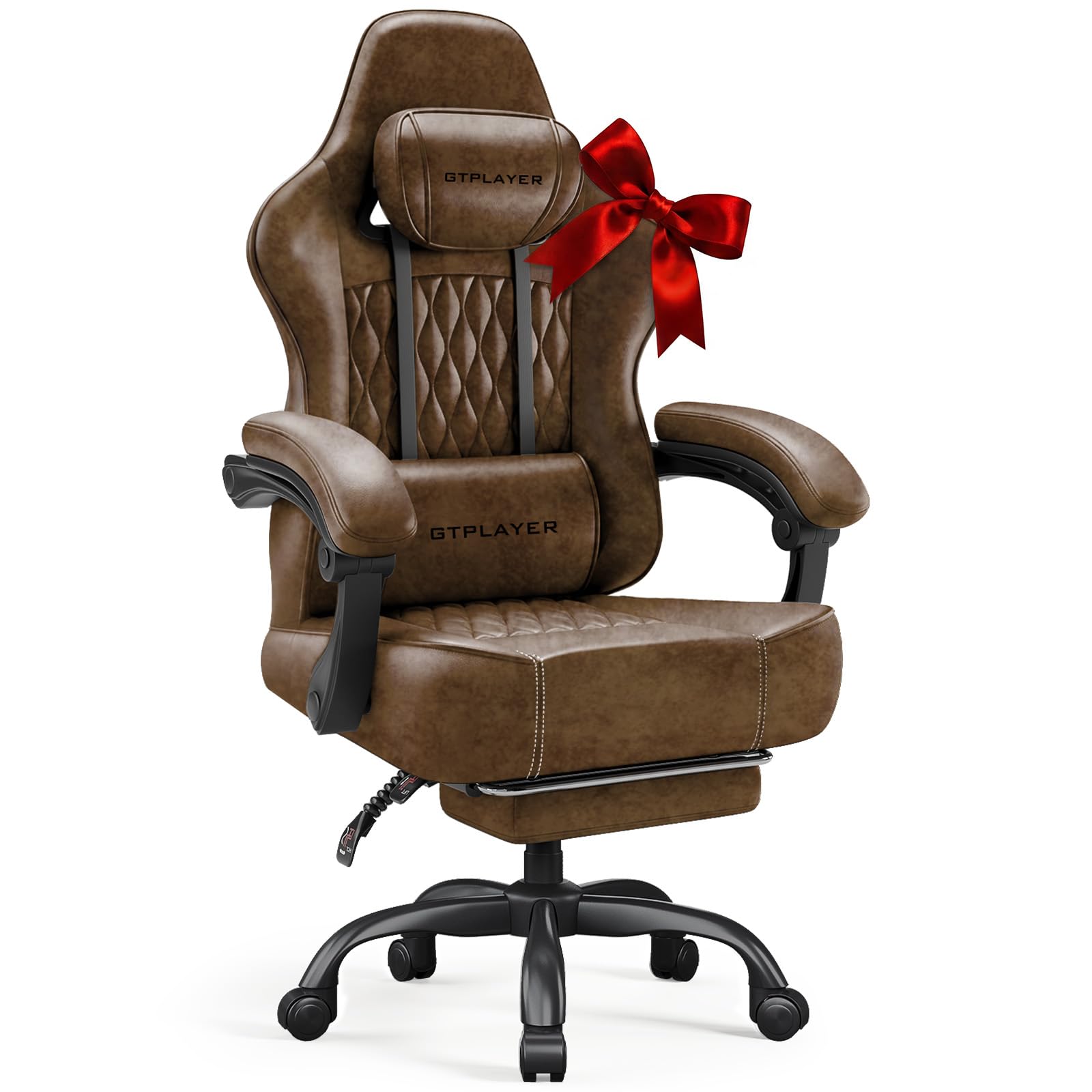 GTPLAYER Gaming Stuhl, Bürostuhl, Ergonomischer PC Stuhl, Höhenverstellbarer Drehstuhl,Armlehnen mit Synchronmechanik, Lendenkissen, Kopfkissen, bis 150 kg Belastbarkeit, Kunstleder