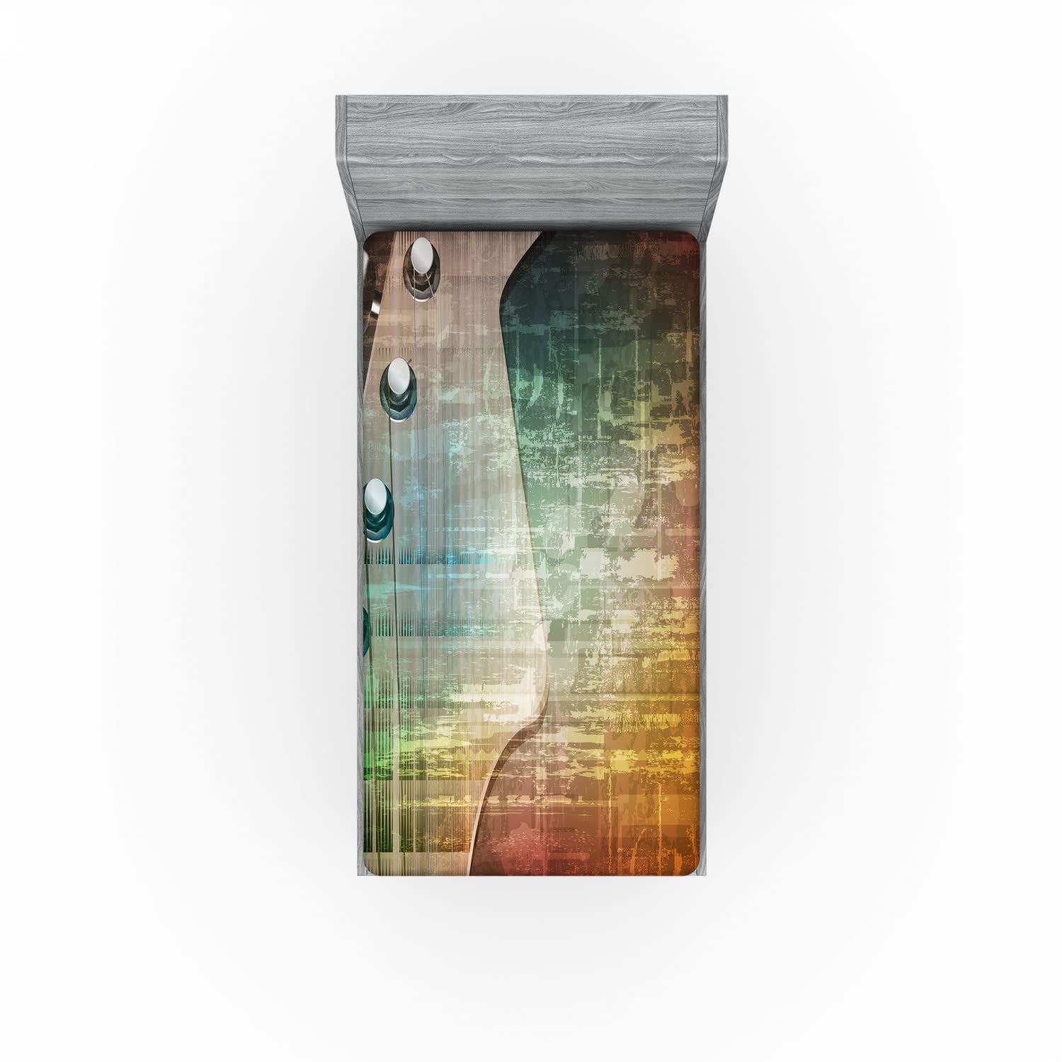 Ambesonne Guitar 2 Pack Fitted Sheet, Grunge Retro Tuning Pegs, Bed Cover All-Round Elastic Deep Pockets 2 Pieces, Package Contains 2 Twin Size Fitted Sheets, Charcoal Orange