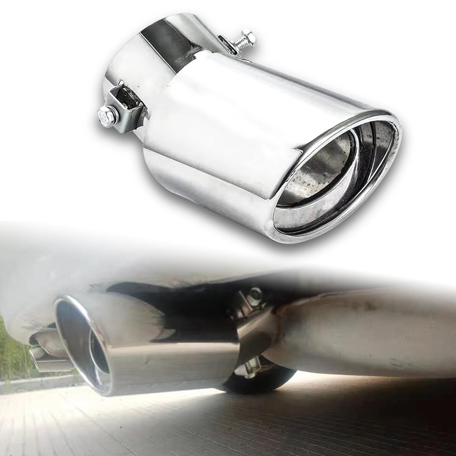 Car Exhaust Tip Stainless Steel 2.5" to 3.3" Adjustable Car Decoration Chrome Finish Exhaust Tailpipe Tip Bolt/Clamp on Design Car Universal Exhaust Tip (Silver 2#)
