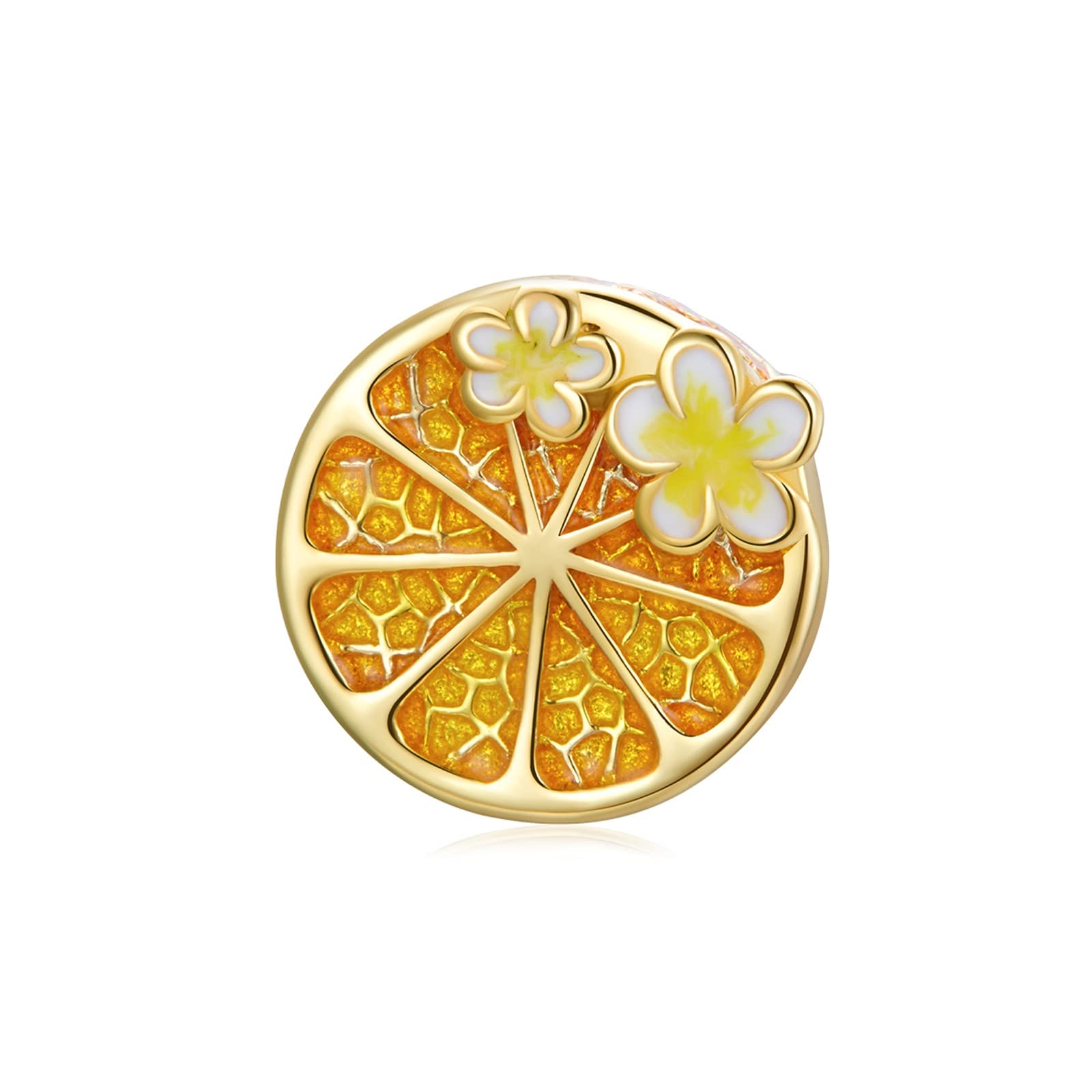 DYXIA925 Silver Summer Small Fresh Gold Plated Cherry Blossom Lemon Pendant Charm Fit Pandora, Biagi, Troll, Chamilia Charm Bracelets and Necklaces Girls Jewellery BSC444