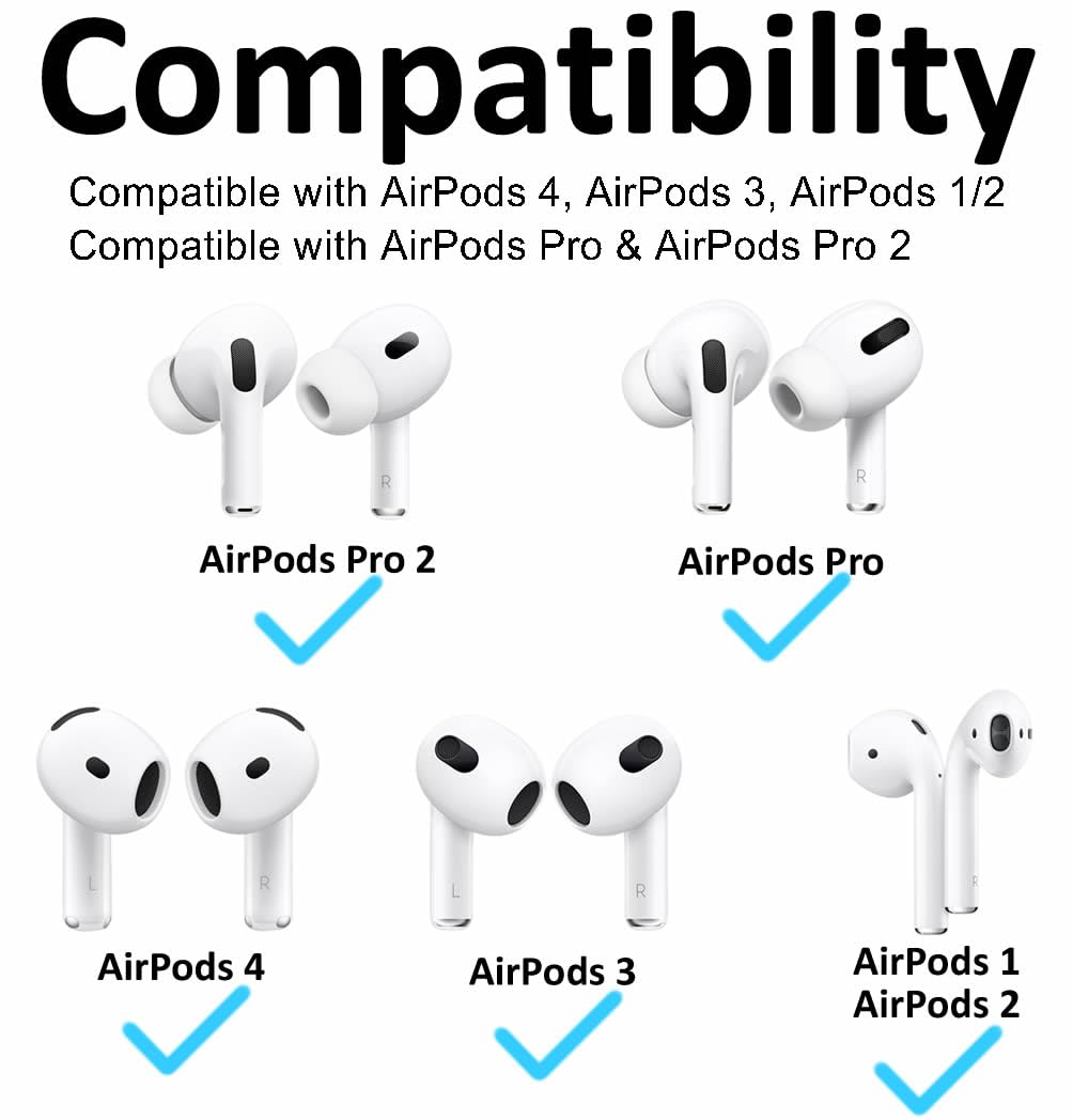 A-Focus Anti-Rutsch-Set für AirPods 4, 3., 2, 1, Pro 2. Ersatz, verstellbare Ohrbügel, ergonomisches Design, Silikonriemen, zusätzlicher Griff, Sport-Ohrstöpsel, Zubehör, Ohrstöpsel für AirPods Pro 2.