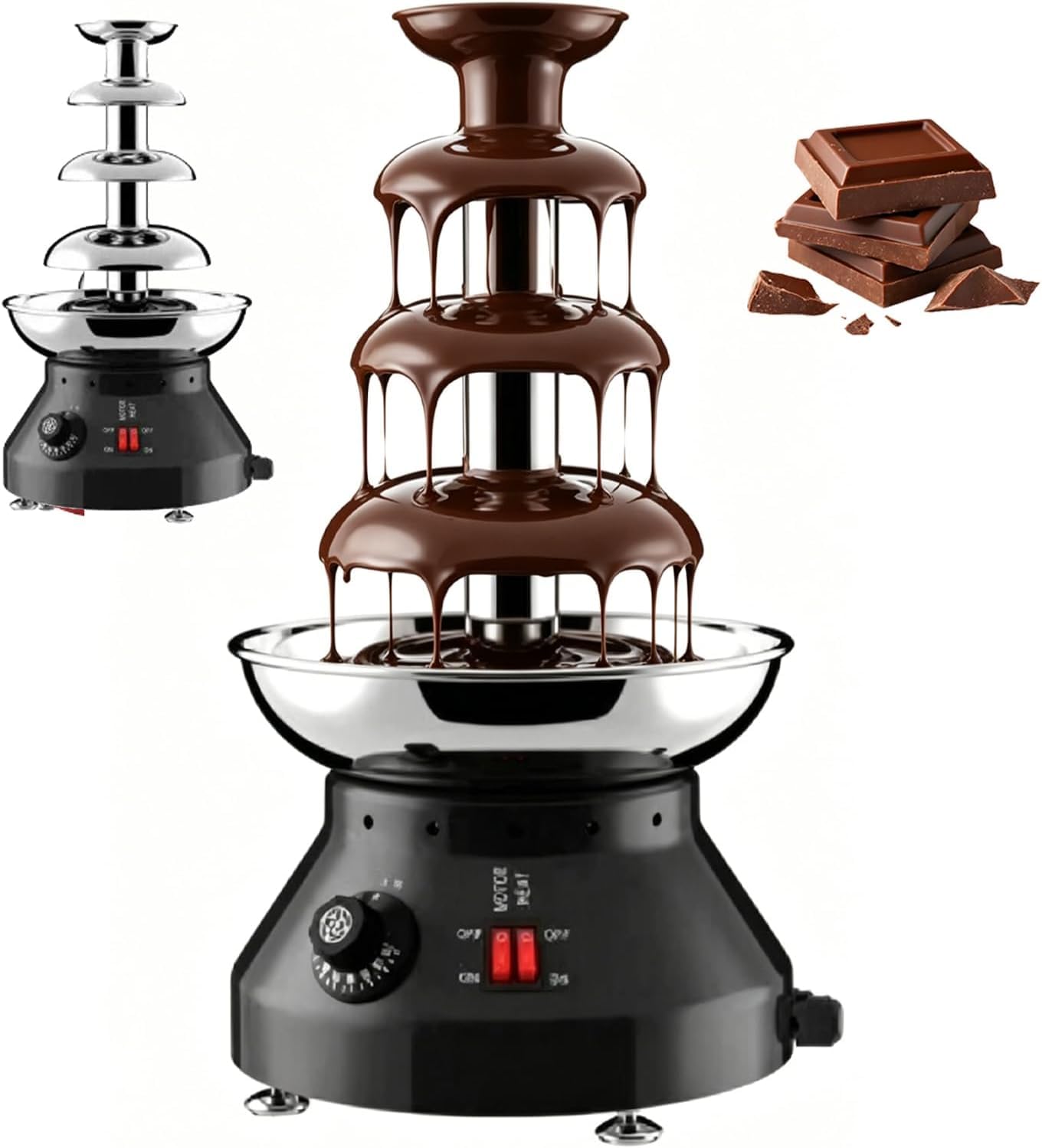 FHRKA Commercial Chocolate Fountain, 4/5-Tier Electric Chocolate Fountain Melting Machine with Adjustable Temperature 30-110℃