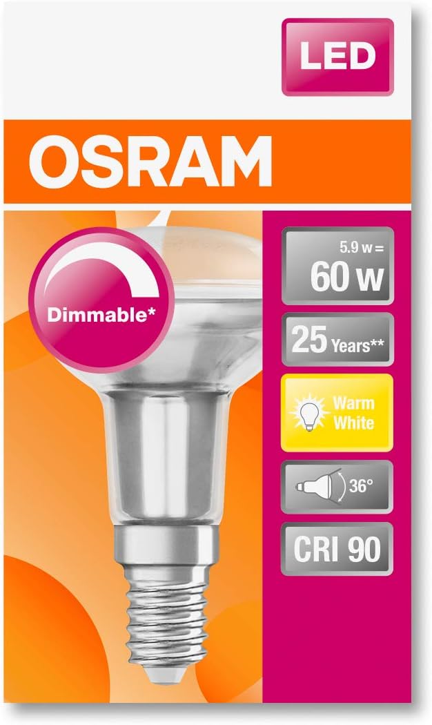 Up To 40% OFF OSRAM LED Reflector lamp / Base: E14 / Warm White / 2700 K / 5.90 W / Replacement for 60 W Reflector lamp / LED Superstar R50 [Energy Efficiency Class A] / Pack of 10