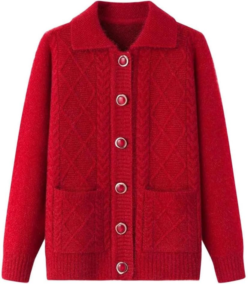 Middle-Aged Elderly Mother Coats Grandma's Clothes Thicken Knitted Sweaters Women Cardigan Tops