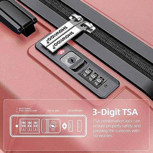 Showkoo Luggage Sets Expandable Pc+Abs Durable Suitcase Sets Double Wheels Tsa Lock Rose Gold 3Pcs thumb #3