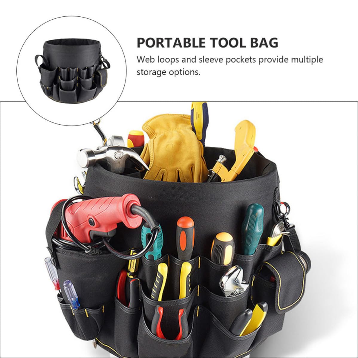 Garneck Borsa Porta Attrezzi da Giardino Oxford Nero con Tasche Multiple e Design Multi-scomparti per Organizzazione e Trasporto Facile degli Utensili