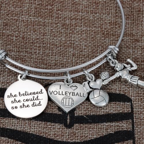 Kivosliviz Volleyball Charm Bangle Bracelet Volleyball Inspirational Jewelry Volleyball Gifts for Female Volleyball Players4