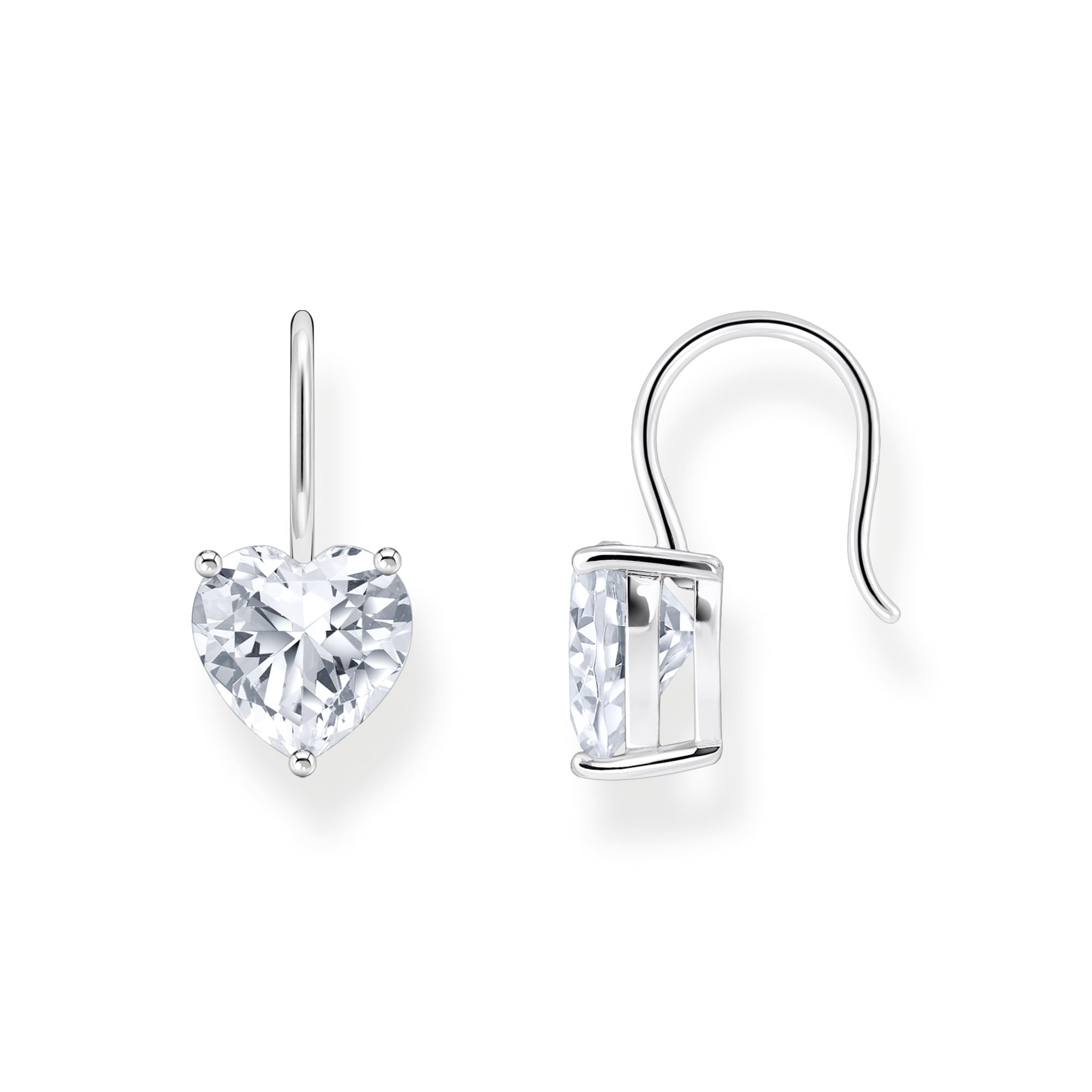 Thomas Sabo Women's White Silver Heart Cubic Zirconia Earrings H2288-051-14 In