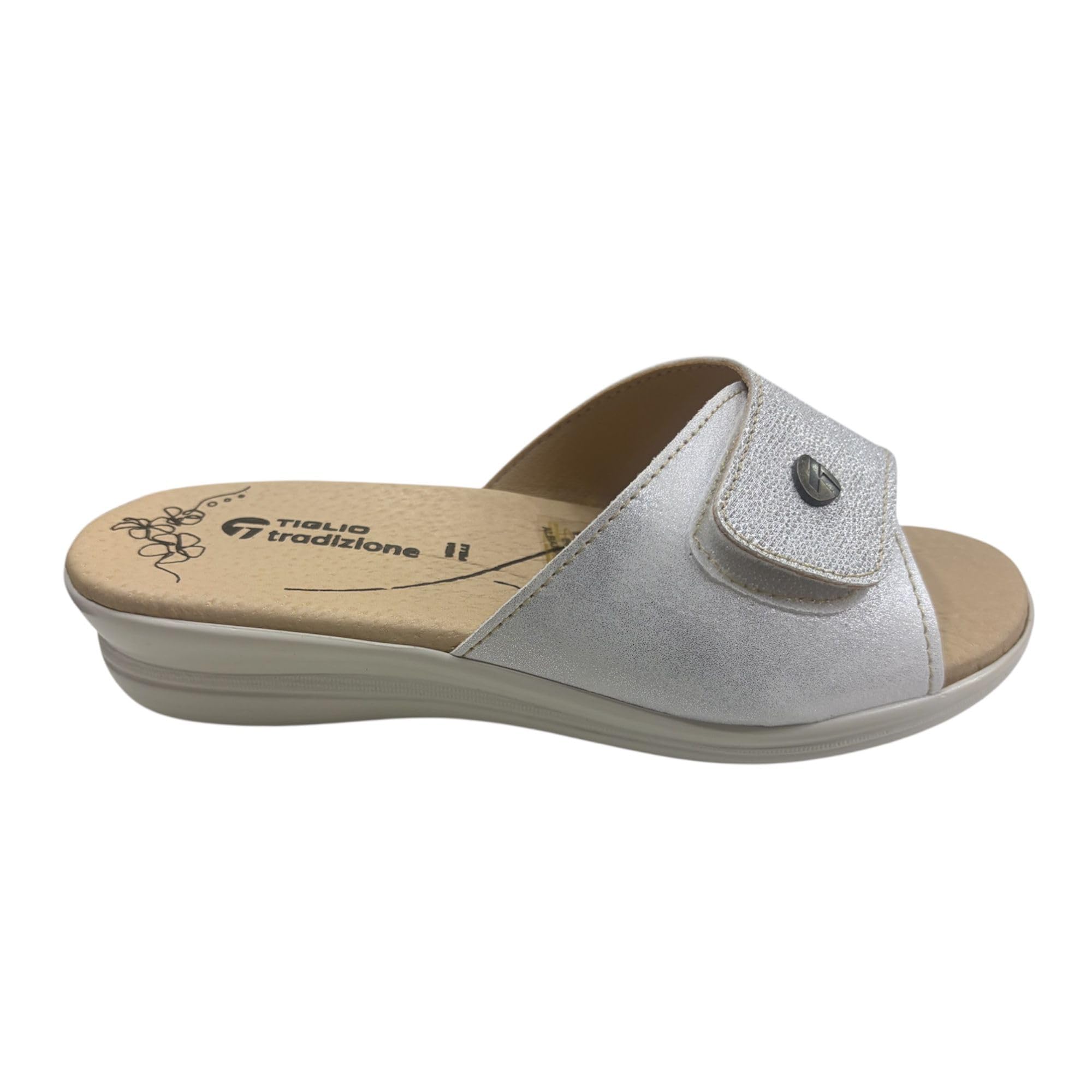Generico Tiglio Ciabatte Donna Estive, Doppio Strappo Regolabile, Memory AntiShock, Punta Aperta, Oro/Blu/Argento