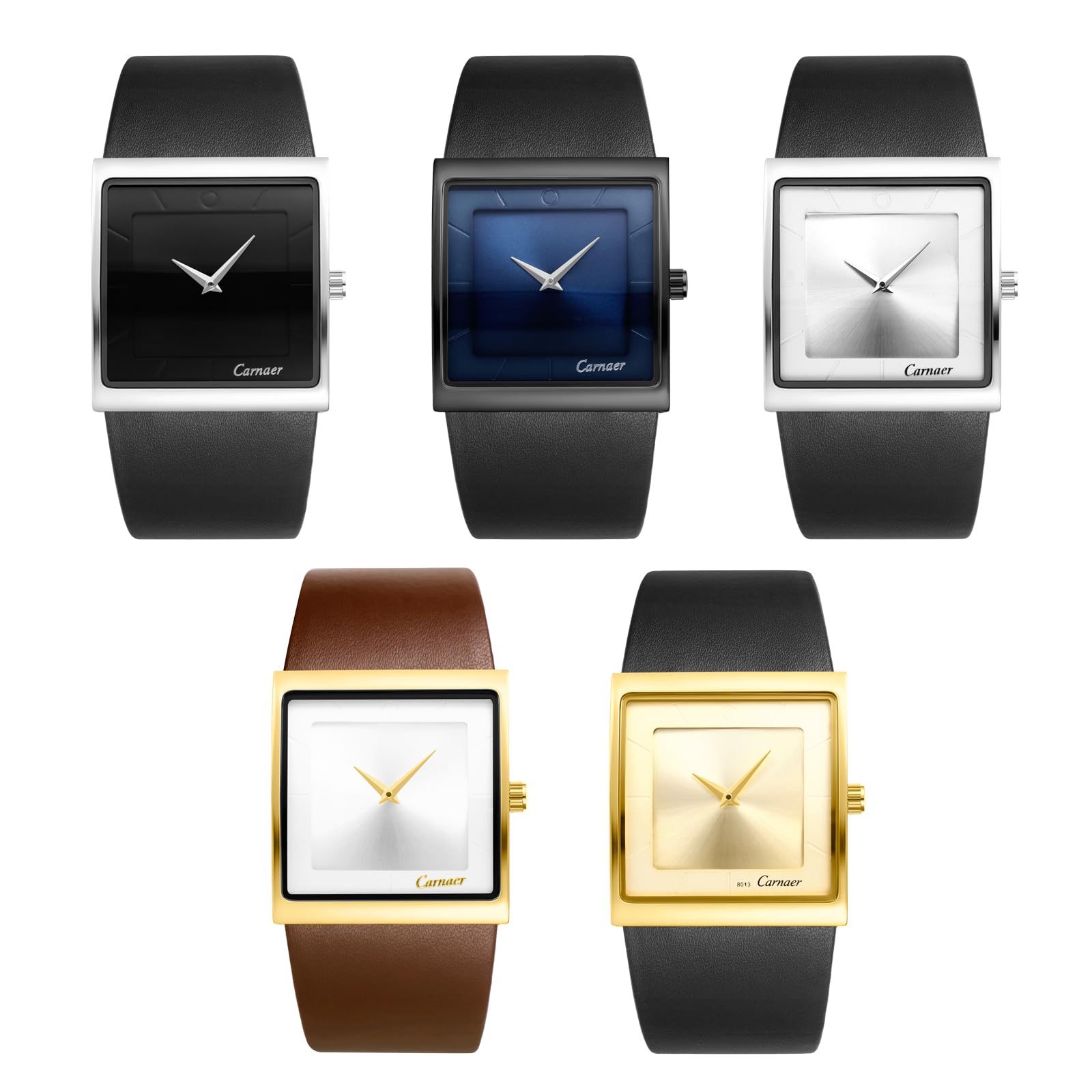 JewelryWe Męski zegarek kwadratowy ze skórzanym paskiem: 5 sztuk, 30 m, wodoszczelny, analogowy, kwarcowy, minimalistyczny, biznesowy, casualowy, zegarek z prawdziwej skóry i kwadratowym cyferblatem